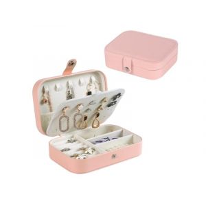 Bo&icirc;te &agrave; bijoux de voyage avec bouton - Rose - Double couche, compartiments multiples, design compact - Neuf