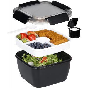 Récipient À Salade À Emporter, 1 530,9 G Avec 3 Compartiments Pour Garnitures De Salade Et Collations, Bol À Salade Avec Récipient À Vinaigrette, Cuillère Réutilisable Intégrée, Passe Au - Neuf
