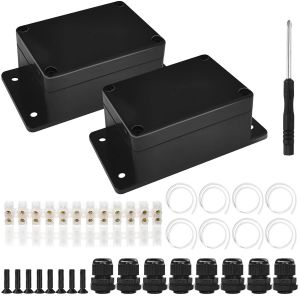 2Pi&egrave;ce Bo&icirc;tes de Jonction Etanche IP65, Boite de Derivation avec Oreille Fixe & Bornier, Bo&icirc;tier de Projet Electrique Etanche Exterieur, Noir Bo&icirc;te de Connexion de C&acirc;be Plastique 100x68x50mm - Neuf