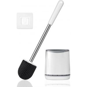 KAL-Brosse De Toilette, Montage Mural, Avec Support, Long Manche, Avec Support Ventilé, Brosse De Toilette, Brosse De Toilette, Brosse Wc Pour Salle De Bain, Nettoyage En Profondeur (Blanc) - Neuf