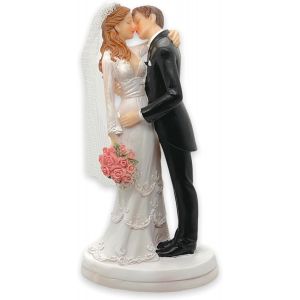Sansh-Figurine De Gâteau De Mariage - Couple De Mariés - Décoration De Gâteau De Mariage (Avec Bouquet De Mariée Et Embrassant) - Neuf