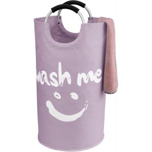 MDY-Panier a Linge Grande Capacité avec Poignées 95L, Sac à Linge Faciles à Transporter, Panier Rangement Pliage Collecteur de Buanderie avec Smiley Face pour pour chambre à coucher (Violet) - Neuf