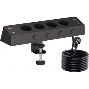 Multiprise de Table USB C 20W, Multiprise avec Interrupteur Individuel, Prise Bureau 4 Prises avec 2 USB-A et 4 USB C, Câble 2M pour Bureau à Domicile (Noir) - Neuf