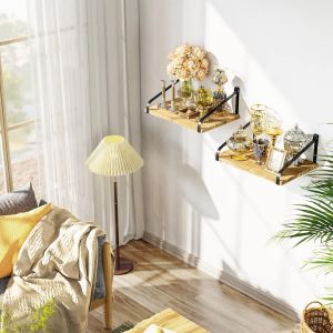 Lot De 2 Étagères Murales Larges - En Bois Et Métal - Blanc - 42 X 31 X 18 Cm - Décoration Moderne - Pour Cuisine, Salon, Salle De Bain, Chambre À Coucher, Bureau - Neuf