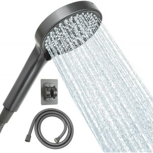JGD-Pommeau de Douche avec Tuyau,Pommeau de Douche Economie Deau,125mm de Diam&egrave;tre,Flexible Douche 1.5m,6 Modes R&eacute;glables R&eacute;pondent &agrave; Divers Besoins,Douchette Douche Salle de Bain(ensemble gris) - Neuf