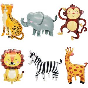 MEVRONISSHOP-6 Pi&egrave;ces Jungle Safari Ballons,Ballons De Baudruche Animaux,G&eacute;ant Animal Feuille D'aluminium,3D Lion,L&eacute;opard,Girafe,Z&egrave;bre,&eacute;l&eacute;phant,Singe,Th&egrave;me F&ecirc;te D&eacute;coration,Pour anniversaire d'enfant - Neuf