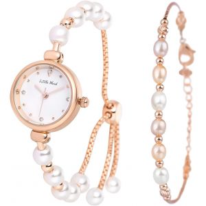 Shiba-Bracelet Montre Femme Perles: Montre Bracelet Fantaisie Perles Synthétiques Analogique Quartz Acier Inoxydable Réglable Avec[1 - Neuf