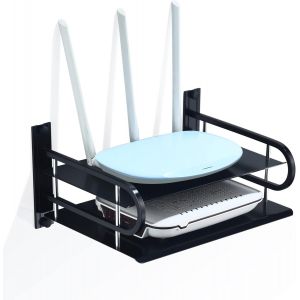 TRAHOO-Etagère Métal Murale pour Appareils Audiovisuels, Support Flottantes Étagères pour Routeur, Modem, Boîtier TV, Lecteurs Multimédias, Boîtier Sky, Console de Jeu (2 Niveaux, Petite) - Neuf