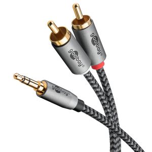 Câble auxiliaire stéréo RCA vers jack 3,5 2m / Câble audio auxiliaire hi-fi pour smartphone ; console ; chaîne hi-fi/gaine textile/plaqué or - Neuf