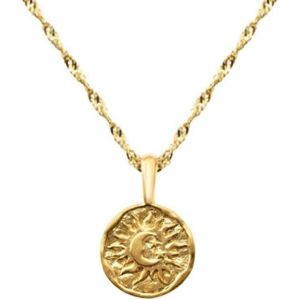 Kal-Collier Avec Pendentif Pièce De Monnaie Gravée En Or Pour Femmes Et Filles, En Argent Sterling 925,Petit Cercle Rond,Lune,Étoile,Soleil,Bohème Byzantin,Cadeau De Noël,D'anniversaire,45,7 Cm - Neuf