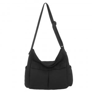 (Noir) 1 pièce Sac bandoulière en toile Sac messager mignon avec épingle et pendentif Femmes Filles Casual Une épaule Beau sac d'école Vêtements de travail Sac à bandoulière en toile Grande capacité - Neuf