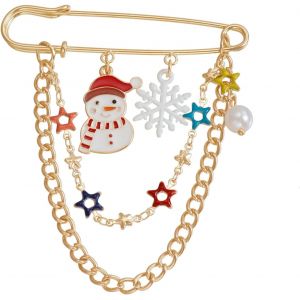 Kjdal-Épingle Broche De Noël Pour Femme Épingle Émaillée Flocon De Neige Santa Chaîne Dorée Épingle De Revers Pompon Cloche Arc Lune Arbre De Noël Orignal Charms Safety Pin Vacances Xmas Gift - Neuf