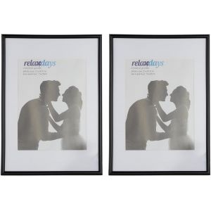 CMWX-relaxdays Cadres photo, lot de 2, 20x30 cm, passe-partout 15x20 cm, picture frame &agrave; poser ou suspendre, noir - Neuf