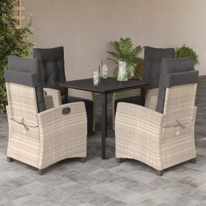 Prolenta Premium - Ensemble &Agrave; Manger De Jardin Et Coussins 5 Pcs Gris Clair Rotin - Neuf