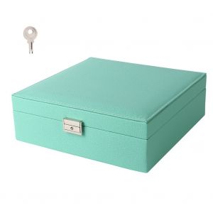 Boite De Rangement A Bijoux En Cuir Artificiel Double Couche, Etui Pour Colliers Et Bagues (Vert Menthe) - Neuf