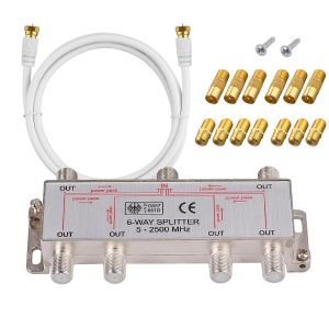 6-Voies Répartiteur Satellite F Type de Splitter Coax Splitter Câble 5-2500MHz avec 1,5m Câble Coax Fiches F pour Sky Box Telewest Eurovox Starview Dreambox - Neuf