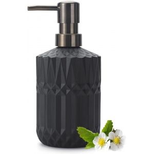 BHHBB-Distributeurs de Savon en Verre pour Cuisine, Salle de Bain, Distributeur de Lotion avec Pompe en Plastique ABS 390ml (Noir) - Neuf