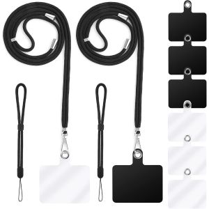 Lot De 2 Cordons Tour De Cou Pour T&eacute;l&eacute;phone Portable + 2 Dragonnes De T&eacute;l&eacute;phone + 6 Patchs De Sangle De T&eacute;l&eacute;phone, Cordon Crois&eacute; En Nylon, Sangles De Poignet En Nylon, Patch En Pvc Avec Anneau - Neuf