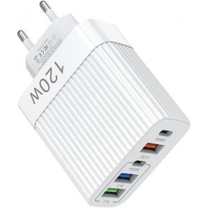 KALANKA-USB-C Charger 120W USB C Alimentation électrique 5 Ports Fast Charger USB-C et USB-A, PD Charger 65W Compatible avec MacBook Pro/Air / iPhone15 / 15 Pro / 15 Pro Max / 14/13 (Blanc Rayures) - Neuf