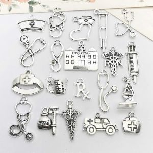 20pcs Mixte Tibétain Argent Outil Noël Chat Clé Fleur Musique Pendentif Bricolage Bracelet Collier Boucles D'oreilles Breloques Pour La Fabrication De Bijoux - Neuf