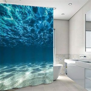 Rideau de douche bleu anti-moisissure avec tissu crocheté - Neuf