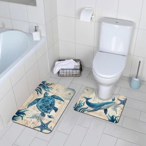 Tianyi-Comfoyar Lot De 2 Tapis De Bain Antidérapant Et Super Absorbant - Lavable En Machine, Super Doux - 1 Pour Salle De Bain (40 × 60 Cm) Et 1 Pour Wc (50 × 40 Cm) - Monde Sous-Marin - Neuf