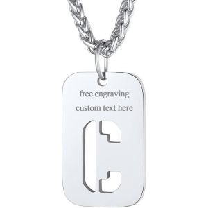 Kal-Plaque Militaire Personnalisable Pendentif Identi Femme Collier Homme Lettre Initial A-Z Pr&eacute;nom Gravure Acier Inoxydable Chaine Argent&eacute;/Plaque Or-Bijoux Cadeau No&euml;l F&ecirc;tes Des M&egrave;res P&egrave;res - Neuf