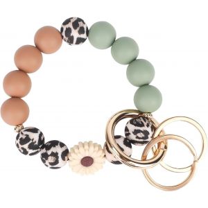 Kal-Porte Cl&eacute; Bracelet En Silicone, Mignon Imprim&eacute; L&eacute;opard Perle Porte-Cl&eacute;s Avec 2 Anneaux Porte Cl&eacute; Bracelet &Eacute;lastique Pour Femme - Neuf