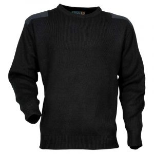 Pull Commando Noir 100% Acrylique Col Rond Renforts &Eacute;paules Coudes - Neuf