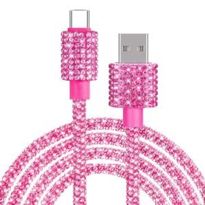 THEF-Cable USB C 1.2M 66W Chargeur USB C vers USB Charge Rapide Câble Chargeur Bling Diamants Cable pour iPhone 15 16 Pro Samsung S25 S24 S23 Ultra S20 S21 A54 iPad Pro Air MacBook Pro Switch Rose - Neuf