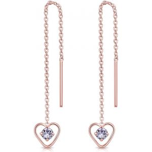 Kal-® Boucles D'oreilles Pendantes À Chaîne En Argent Fin 925 Plaqué Or Rose - Coeur Avec Mini 3 Mm Cristaux De Swarovski® Elements Ronds - Choix De Différentes Couleurs - Neuf