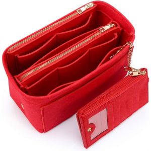RFCBC-Organisateur de Sac à Main avec Porte-cartes de Crédit, Feutre Organiseur de Sac a Main, Femmes Organisateur de Voyage Sac Cosmétique Rouge Moyen - Neuf
