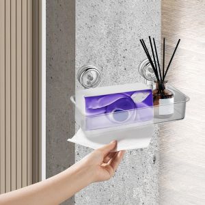 Bo&icirc;te &agrave; mouchoirs &agrave; Ventouse Transparente-Fixation Murale sans per&ccedil;age,a&eacute;r&eacute;e,Design Peu encombrant-Boite Mouchoir Salle de Bain Pratique - Neuf