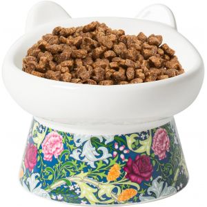 Subzonal-Gamelle En C&eacute;ramique Pour Chat, Sur&eacute;lev&eacute;e, Large Et Peu Profonde &Agrave; Gamelle Inclin&eacute;e Avec Support, Bol Chat Anti-Vomissement Id&eacute;al Pour Chatons Et Chats &Acirc;g&eacute;s (Motif Floral) - Neuf