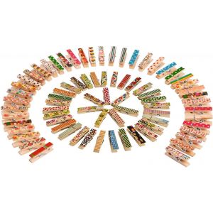 MEVRONISSHOP-Mini Pince &agrave; Linge,Clips Photo en Bois 100 Pack Color&eacute; Epingle pour l'artisanat Bricolage D&eacute;coration de Mariage Patry 7 * 35mm - Neuf