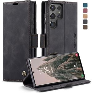 Samsung Galaxy S24 Ultra 5G Case, Shockproof Premium Pu Leather Case Card Slots Wallet Pouch With Stand Function Flip Case For Samsung Galaxy S24 Ultra 5G  Black - Neuf