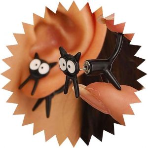 Kalhx-Boucles D'oreilles Chat Noir Mignon Animal Chaton Oreille Veste Boucles D'oreilles Dessin Animé Chat Avant Arrière Boucles D'oreilles Bijoux Pour Filles Amoureux Des Animaux De Compagnie - Neuf