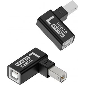 NFGR-Lot De 2 Adaptateurs Usb B Mâle Vers B Femelle Coudé À 90° - Usb 2.0 Type B - Connecteur Midi Mâle - Boîtier En Aluminium - Pour Imprimante, Scanner, Piano Électrique - 2 Pièces (Extrémité - Neuf