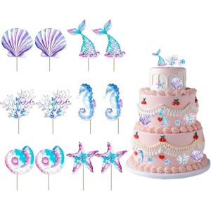 12 Pièces De Décoration De Gâteau D'anniversaire Sirène Fille,Mermaid Cake Toppers Décoration De Gâteau Enfants Femmes Anniversaire Pour Cupcake Toppers¿Sirène Thème Fête Décoration - Neuf