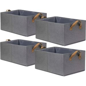 Jexnovashop-Lot De 4 Bo&icirc;tes De Rangement Pliables En Tissu Non Tiss&eacute; Avec Poign&eacute;e, 47 X 28 X 20 Cm, Pour &Eacute;tag&egrave;res, Paniers &Agrave; V&ecirc;tements, Organiseurs De Maison Et De Bureau - Neuf