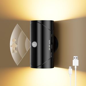 Veilleuse Magnétique Avec Détecteur De Mouvement,Luminosité Réglable,3000 K,Blanc Chaud,Led,Économe En Énergie,Polyvalente,Pour Chambre À Coucher,Cuisine,Couloir (Noir) - Neuf