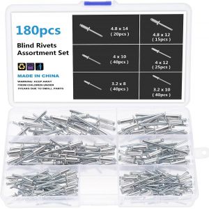 180 Pièces Rivets Pop en Aluminium 3,2/4/4,8 mm,6 Tailles Kit d'Assortiment de Rivet Pop,Rivet Aveugles avec Boîte de Rangement Box for Metal Wood Plastic - Neuf