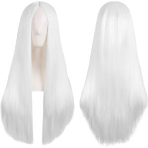¿Blanc¿Coloré Panda Longue Ligne Droite Perruque Cosplay Avec Racine Des Cheveux Naturel Perruque De Cheveux Synthétiques, Pour Femmes Ou De Filles Pour La Fête D'halloween Costume O - Neuf