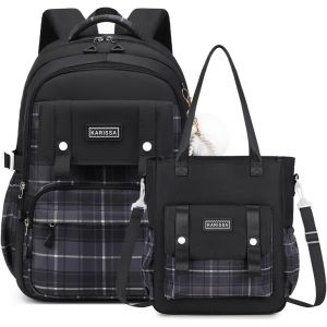CHECARZHN--NO1-Sac A Dos College Fille Cartable Adolescente, 2 Pièces Grand Cartable Fille Primaire Avec Sac À Bandoulière, Sacs D'École Pour Filles Décontracté À Carreaux - Neuf