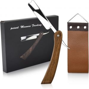 ERYI-Rasoir À Barbe Traditionnel, Rasoir Barbier, Rasoir Droit Coupe-Choux, Avec Manche En Bois, Coupe Chou Traditionnel Bois, Avec Chiffon De Polissage Gratuit - Neuf