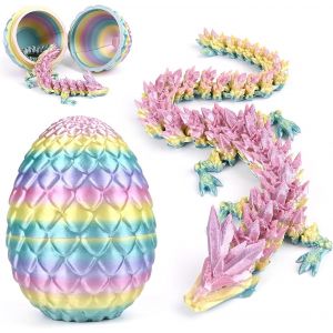 SANSH-30 CM Oeuf de Dragon Imprimé en 3D, Jouet de Dragon Surprise dans avec Dragon Articulé à L'intérieur, Figurine de Dragon en Cristal Réaliste, Halloween, Noël, Jouet Surprise Enfants (Arc-en-Cie - Neuf