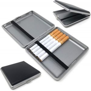 Étui à cigarettes compact en cuir pour 20 cigarettes filtre Noir - Neuf