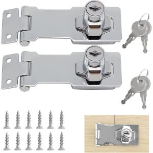 (D'argent, de 2,5 pouces) 2 Pack de Serrure de Porte de les moraillons, Incrust&eacute;e les moraillons et Agrafe avec le Cadenas, la remise des Cl&eacute;s, de la S&eacute;curit&eacute; Hasp, le Rotary Bouton de Verrouillage pour les Armoires, les Tiroirs, les Portes - Neuf