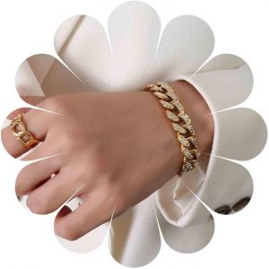 Kal-Bracelet &Agrave; Maillons Cubains Pour Femmes Hommes Bracelet Glac&eacute; Scintillant Avec Diamants Miami Bracelet &Agrave; Maillons Massifs Bijoux Fantaisie Hip Hop - Neuf