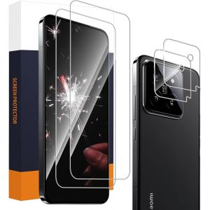 FILM DE PROTECTION D'&Eacute;CRAN EN VERRE BLIND&Eacute; POUR XIAOMI 14 5G, 2 + 2 FILMS DE PROTECTION D'&Eacute;CRAN ULTRA TRANSPARENTS + FILM DE LENTILLE, DURET&Eacute; 9H, ANTI-BULLES, ANTI-RAYURES, BORD ROND 2,5D - Neuf